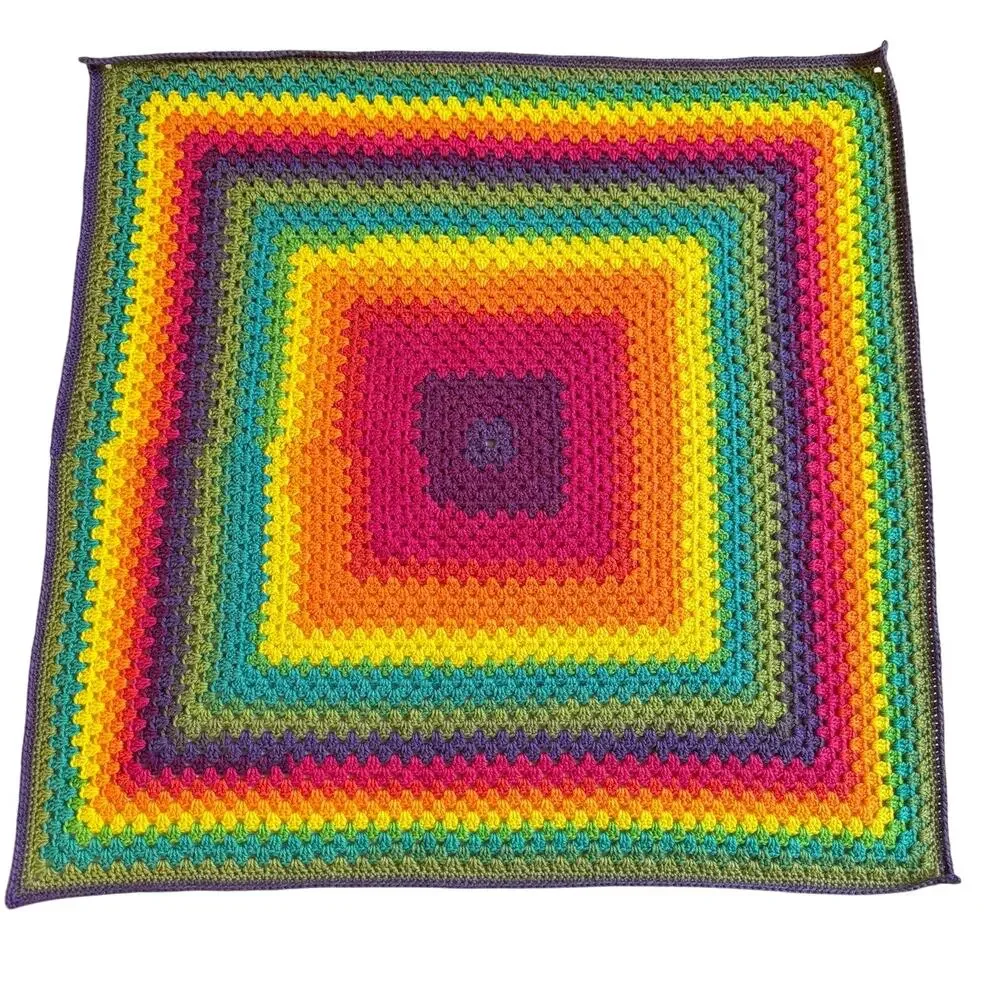 Rainbow Custom Made Crochet Granny Square Table Topper Scarf Hand Home LGBTQ EUC